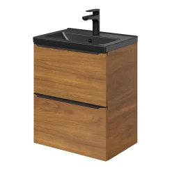 GoodHome Meuble sous vasque suspendu faible profondeur effet noyer l.50 x H.60 x P.36 cm, Imandra* Meuble Buanderie|Meuble De Salle De Bains Faible Profondeur