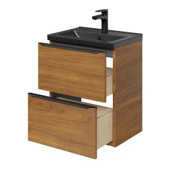 GoodHome Meuble sous vasque suspendu faible profondeur effet noyer l.50 x H.60 x P.36 cm, Imandra* Meuble Buanderie|Meuble De Salle De Bains Faible Profondeur