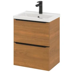 GoodHome Meuble sous vasque suspendu faible profondeur effet noyer l.50 x H.60 x P.36 cm, Imandra* Meuble Buanderie|Meuble De Salle De Bains Faible Profondeur