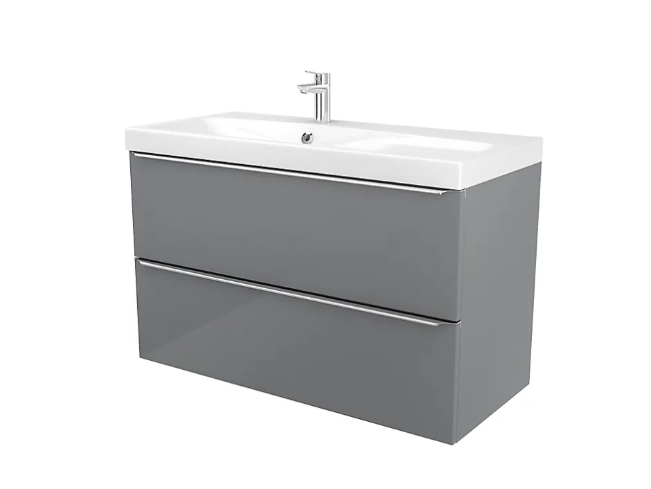 GoodHome Meuble sous vasque suspendu gris brillant l.100 x H.60 x P.45 cm, Imandra