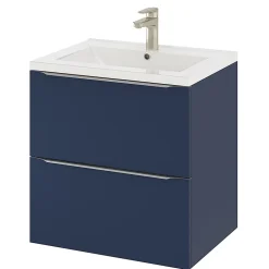 GoodHome Meuble sous vasque suspendu bleu nuit mat l.60 x H.60 x P.45 cm, Imandra* Meuble Buanderie|Meuble De Salle De Bains Faible Profondeur