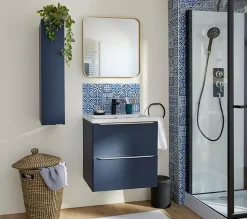 GoodHome Meuble sous vasque suspendu bleu nuit mat l.60 x H.60 x P.45 cm, Imandra* Meuble Buanderie|Meuble De Salle De Bains Faible Profondeur