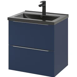 GoodHome Meuble sous vasque suspendu bleu nuit mat l.60 x H.60 x P.45 cm, Imandra* Meuble Buanderie|Meuble De Salle De Bains Faible Profondeur
