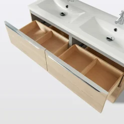 GoodHome Meuble sous vasque suspendu effet chêne l.120 x H.60 x P.45 cm, Imandra* Meuble Buanderie|Meuble Sous-Vasque