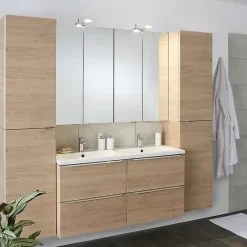 GoodHome Meuble sous vasque suspendu effet chêne l.120 x H.60 x P.45 cm, Imandra* Meuble Buanderie|Meuble Sous-Vasque