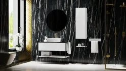 Furnidea Meuble sous vasque suspendu LOV avec porte-serviettes blanc brillant et noir 80 cm
