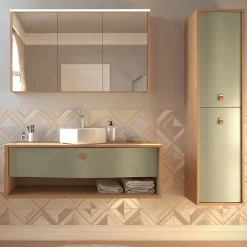 Decotec Meuble sous vasque suspendu vert fougère mat 1 tiroir l.140 x H.40 x P.50 cm, Havana