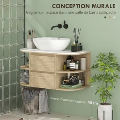 Homcom Meuble sous vasque suspendu design tiroirs étagères - dim. 90L x 45P x 46H cm - effet bois clair* Meuble Sous-Vasque