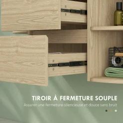 Homcom Meuble sous vasque suspendu design tiroirs étagères - dim. 90L x 45P x 46H cm - effet bois clair* Meuble Sous-Vasque