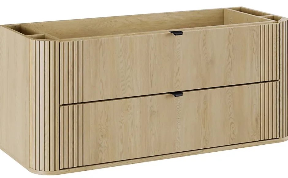 Furnidea Meuble sous vasque suspendu OVALIA - 2 tiroirs chêne 120 cm