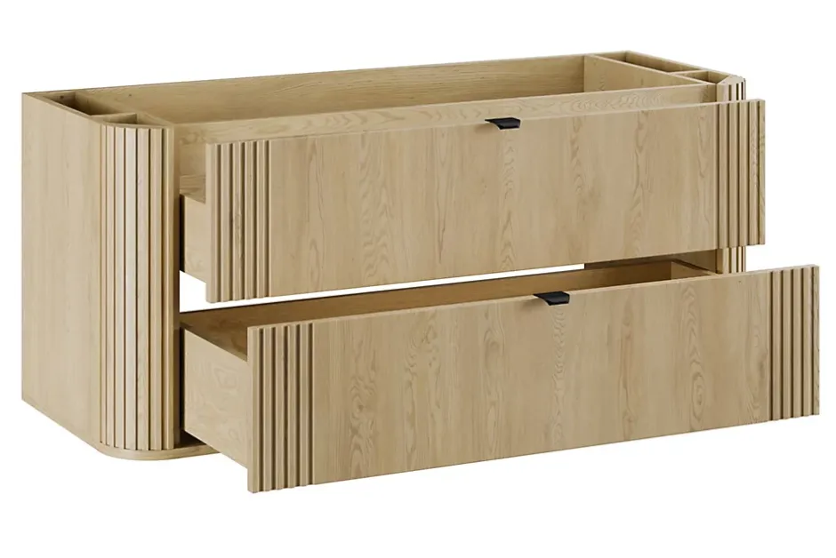 Furnidea Meuble sous vasque suspendu OVALIA - 2 tiroirs chêne 120 cm