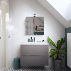 GoodHome Meuble sous vasque suspendu faible profondeur gris brillant l.60 x H.60 x P.36 cm, Imandra* Meuble Buanderie|Meuble De Salle De Bains Faible Profondeur
