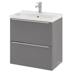 GoodHome Meuble sous vasque suspendu faible profondeur gris brillant l.60 x H.60 x P.36 cm, Imandra* Meuble Buanderie|Meuble De Salle De Bains Faible Profondeur