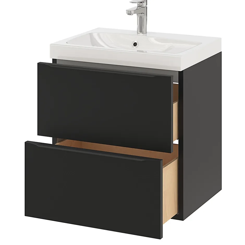 GoodHome Meuble sous vasque suspendu noir mat l.60 x H.60 x P.45 cm, Imandra