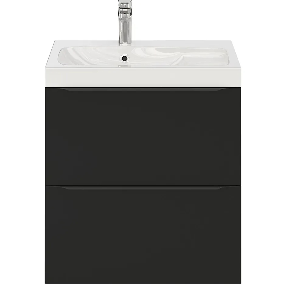 GoodHome Meuble sous vasque suspendu noir mat l.60 x H.60 x P.45 cm, Imandra