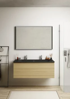 Ipiemme SRL Meuble sous vasque suspendu effet chêne l.120 x H.46,5 x P.50,5 cm pour plan simple vasque, Pura+* Meuble Sous-Vasque
