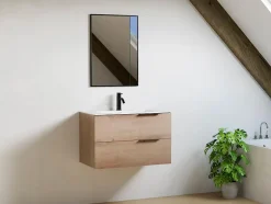 Vente-unique Meuble sous vasque suspendu - Naturel clair - 80 cm - NISAYA* Meuble Sous-Vasque