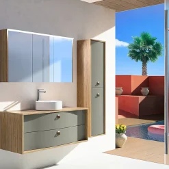 Decotec Meuble sous vasque suspendu vert fougère mat 2 tiroirs l.120 x H.50 x P.50 cm, Havana