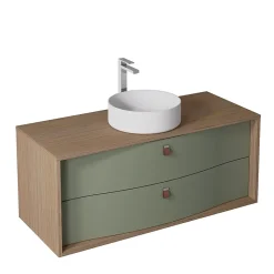 Decotec Meuble sous vasque suspendu vert fougère mat 2 tiroirs l.120 x H.50 x P.50 cm, Havana