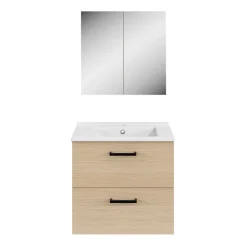 Meuble sous vasque suspendu effet chêne 2 tiroirs l.60 x H.55 x P.45 cm, Opah* Meuble Buanderie|Meuble Sous-Vasque