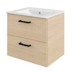 Meuble sous vasque suspendu effet chêne 2 tiroirs l.60 x H.55 x P.45 cm, Opah* Meuble Buanderie|Meuble Sous-Vasque