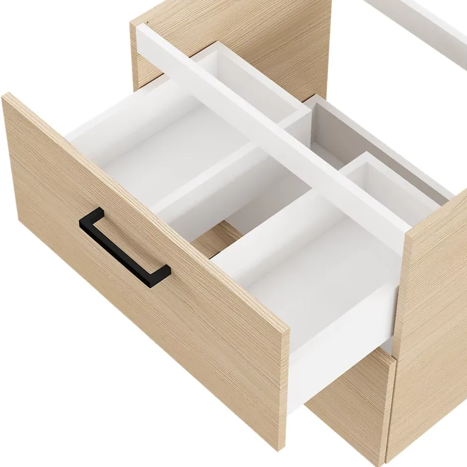 Meuble sous vasque suspendu effet chêne 2 tiroirs l.60 x H.55 x P.45 cm, Opah* Meuble Buanderie|Meuble Sous-Vasque