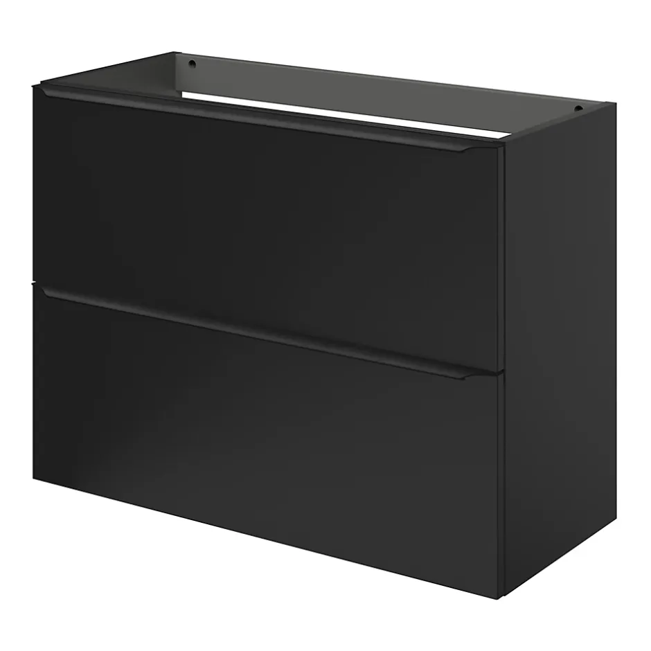 GoodHome Meuble sous vasque suspendu faible profondeur noir mat l.80 x H.60 x P.36 cm, Imandra* Meuble Buanderie|Meuble De Salle De Bains Faible Profondeur