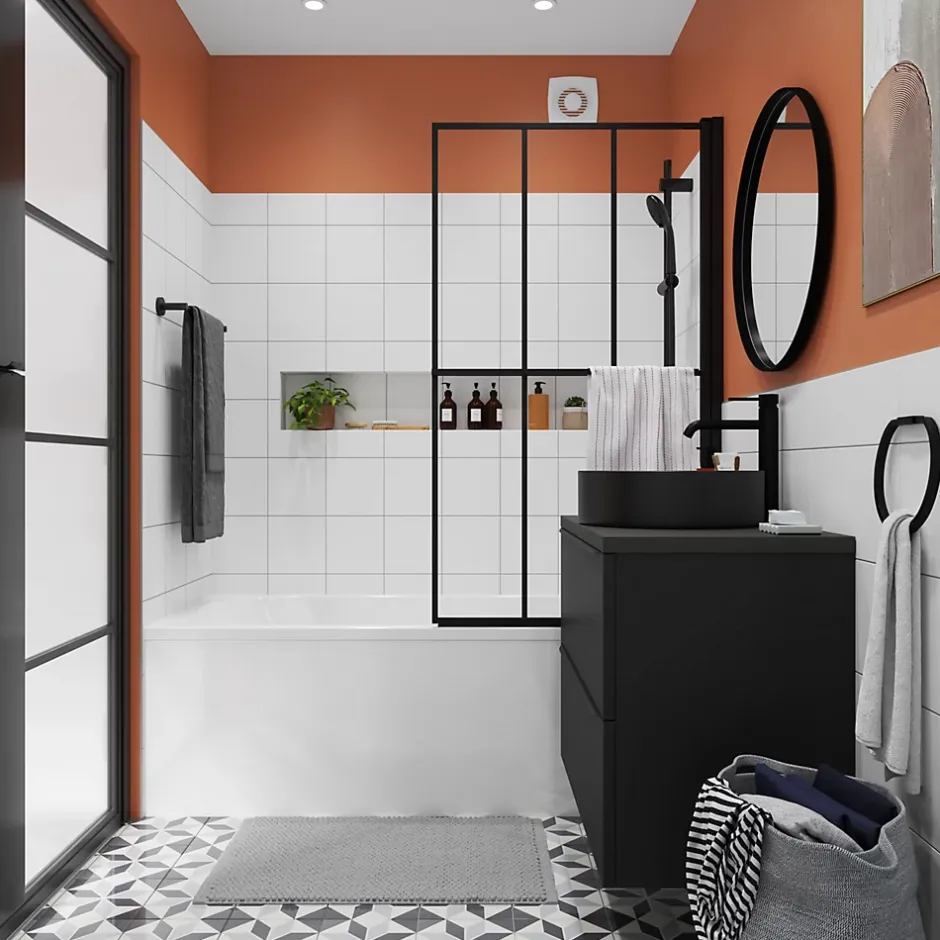 GoodHome Meuble sous vasque suspendu faible profondeur noir mat l.80 x H.60 x P.36 cm, Imandra* Meuble Buanderie|Meuble De Salle De Bains Faible Profondeur