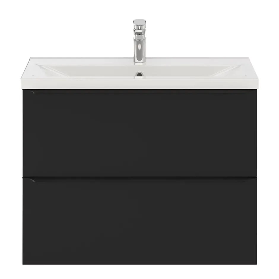 GoodHome Meuble sous vasque suspendu faible profondeur noir mat l.80 x H.60 x P.36 cm, Imandra* Meuble Buanderie|Meuble De Salle De Bains Faible Profondeur