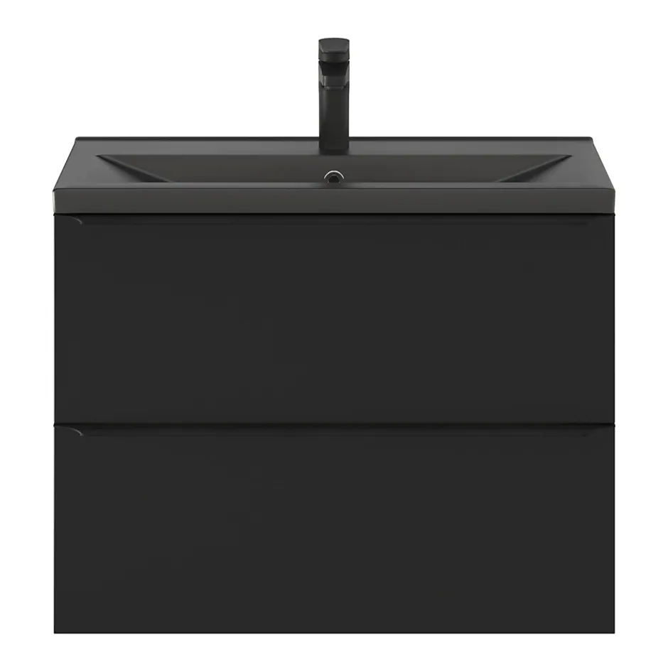GoodHome Meuble sous vasque suspendu faible profondeur noir mat l.80 x H.60 x P.36 cm, Imandra* Meuble Buanderie|Meuble De Salle De Bains Faible Profondeur