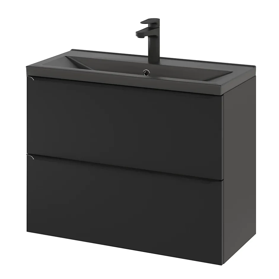 GoodHome Meuble sous vasque suspendu faible profondeur noir mat l.80 x H.60 x P.36 cm, Imandra* Meuble Buanderie|Meuble De Salle De Bains Faible Profondeur