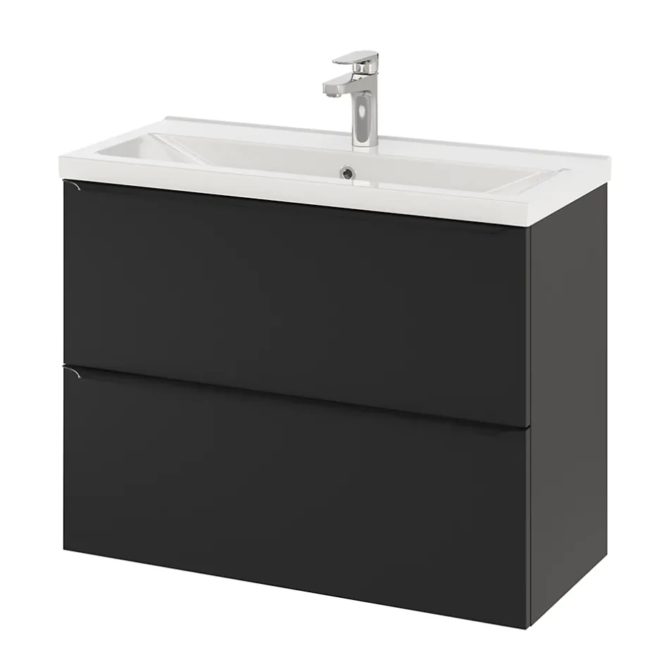 GoodHome Meuble sous vasque suspendu faible profondeur noir mat l.80 x H.60 x P.36 cm, Imandra* Meuble Buanderie|Meuble De Salle De Bains Faible Profondeur