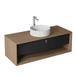 Decotec Meuble sous vasque suspendu noir mat 1 tiroir l.120 x H.40 x P.50 cm, Havana