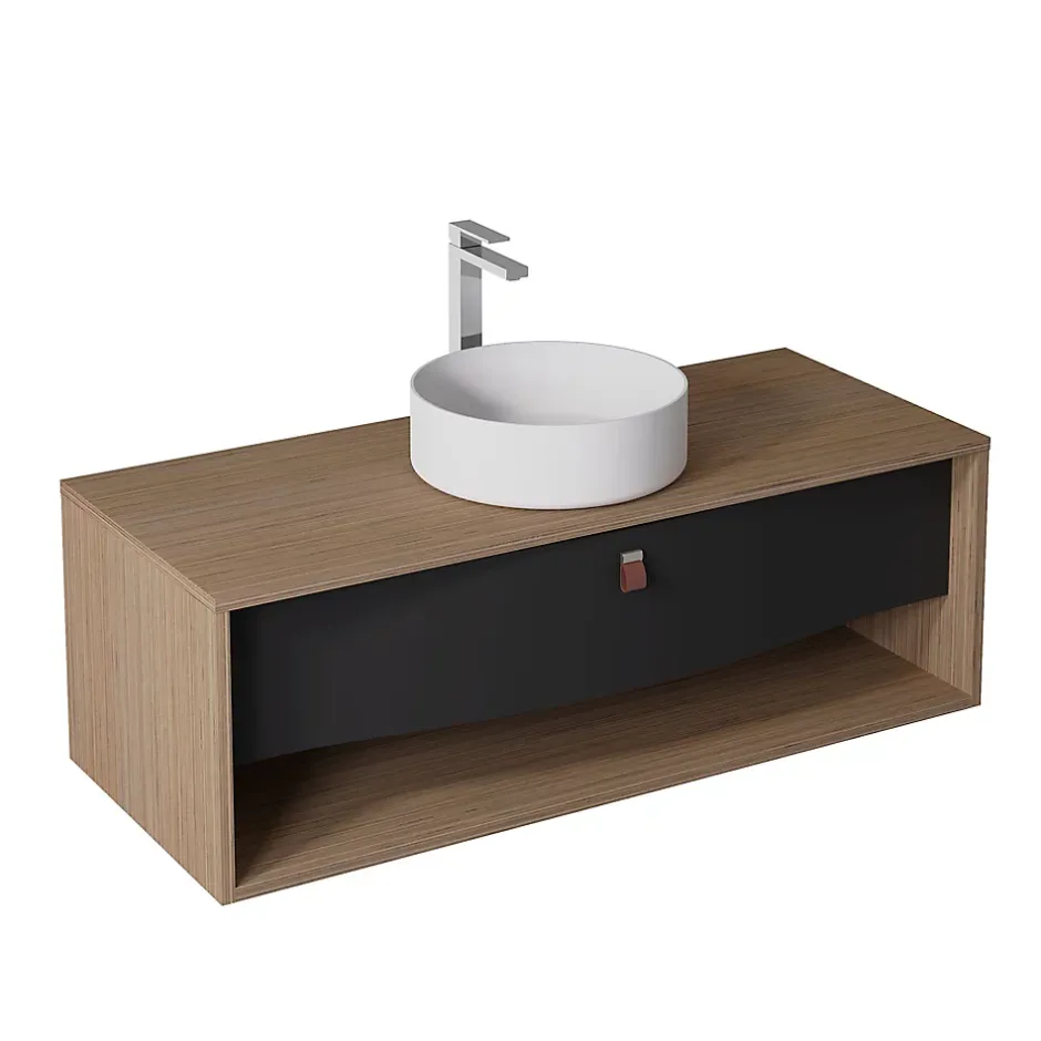 Decotec Meuble sous vasque suspendu noir mat 1 tiroir l.120 x H.40 x P.50 cm, Havana