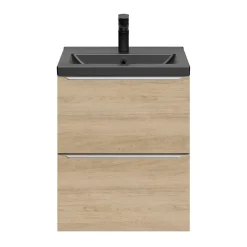 GoodHome Meuble sous vasque suspendu faible profondeur effet chêne l.50 x H.60 x P.36 cm, Imandra