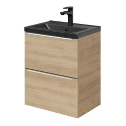GoodHome Meuble sous vasque suspendu faible profondeur effet chêne l.50 x H.60 x P.36 cm, Imandra
