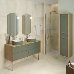 Decotec Meuble sous vasque suspendu vert fougère mat 2 tiroirs l.140 x H.50 x P.50 cm, Havana