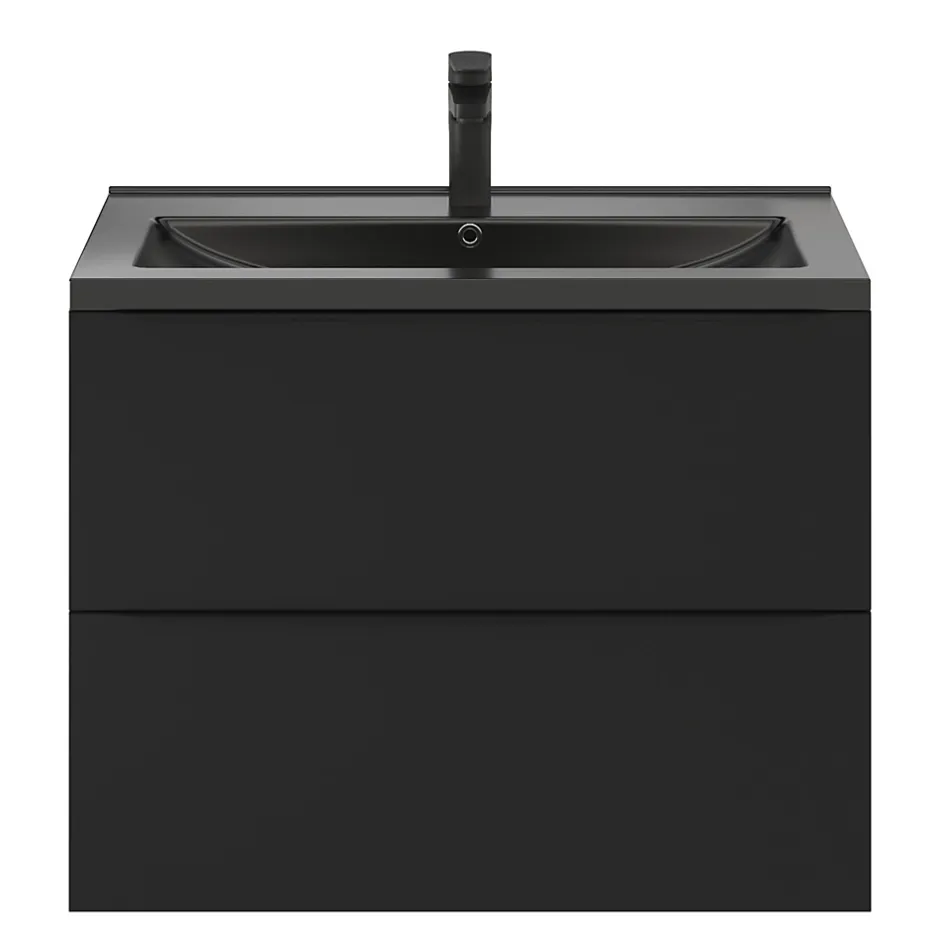 GoodHome Meuble sous vasque suspendu noir mat l.80 x H.60 x P.45 cm, Imandra* Meuble Buanderie|Meuble De Salle De Bains Faible Profondeur
