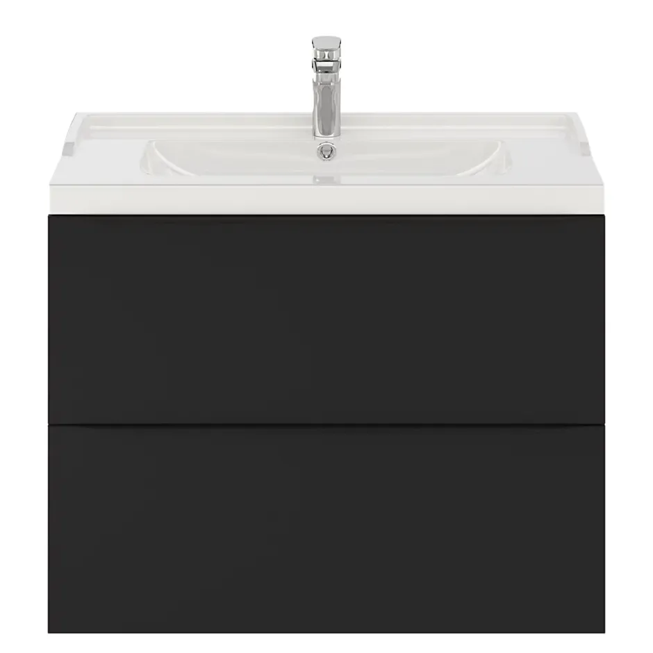 GoodHome Meuble sous vasque suspendu noir mat l.80 x H.60 x P.45 cm, Imandra* Meuble Buanderie|Meuble De Salle De Bains Faible Profondeur