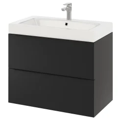 GoodHome Meuble sous vasque suspendu noir mat l.80 x H.60 x P.45 cm, Imandra* Meuble Buanderie|Meuble De Salle De Bains Faible Profondeur