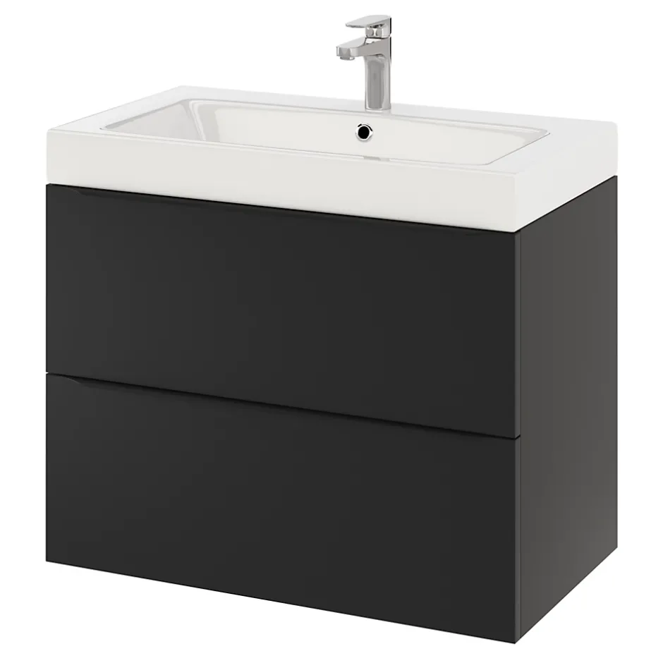 GoodHome Meuble sous vasque suspendu noir mat l.80 x H.60 x P.45 cm, Imandra* Meuble Buanderie|Meuble De Salle De Bains Faible Profondeur