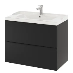 GoodHome Meuble sous vasque suspendu noir mat l.80 x H.60 x P.45 cm, Imandra* Meuble Buanderie|Meuble De Salle De Bains Faible Profondeur