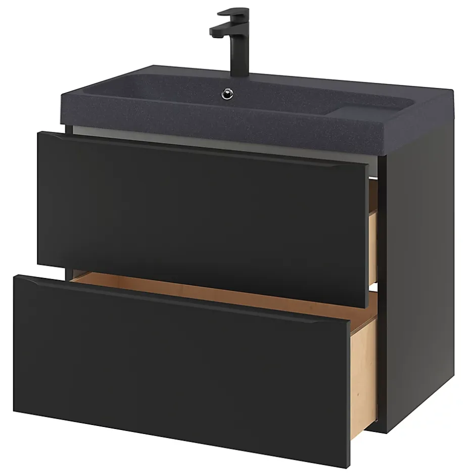 GoodHome Meuble sous vasque suspendu noir mat l.80 x H.60 x P.45 cm, Imandra* Meuble Buanderie|Meuble De Salle De Bains Faible Profondeur