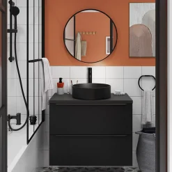 GoodHome Meuble sous vasque suspendu noir mat l.80 x H.60 x P.45 cm, Imandra* Meuble Buanderie|Meuble De Salle De Bains Faible Profondeur