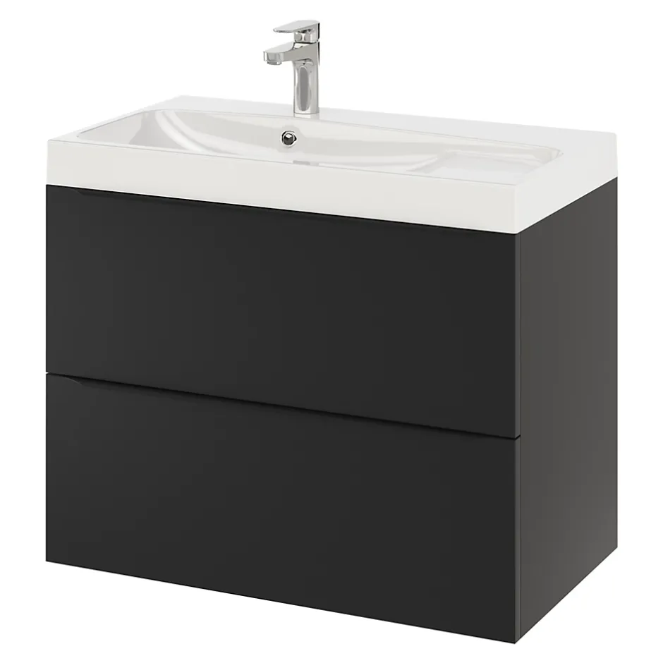 GoodHome Meuble sous vasque suspendu noir mat l.80 x H.60 x P.45 cm, Imandra* Meuble Buanderie|Meuble De Salle De Bains Faible Profondeur