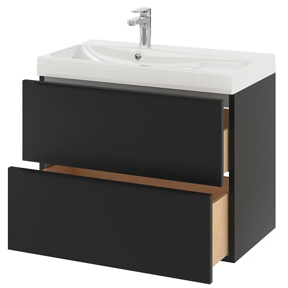 GoodHome Meuble sous vasque suspendu noir mat l.80 x H.60 x P.45 cm, Imandra* Meuble Buanderie|Meuble De Salle De Bains Faible Profondeur