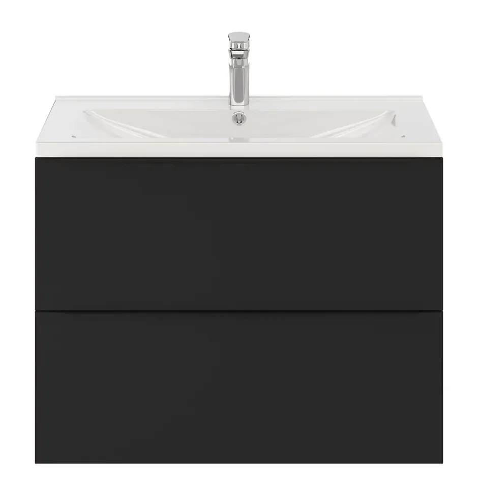 GoodHome Meuble sous vasque suspendu noir mat l.80 x H.60 x P.45 cm, Imandra* Meuble Buanderie|Meuble De Salle De Bains Faible Profondeur