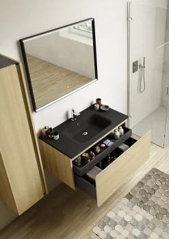 Ipiemme SRL Meuble sous vasque suspendu effet chêne l.90 x H.46,5 x P.50,5 cm pour plan simple vasque, Pura+