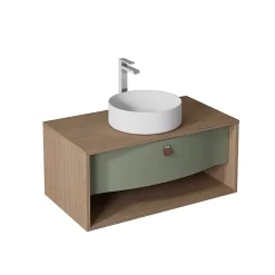 Decotec Meuble sous vasque suspendu vert fougère mat 1 tiroir l.90 x H.40 x P.50 cm, Havana