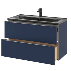 GoodHome Meuble sous vasque suspendu bleu nuit mat l.100 x H.60 x P.45 cm, Imandra